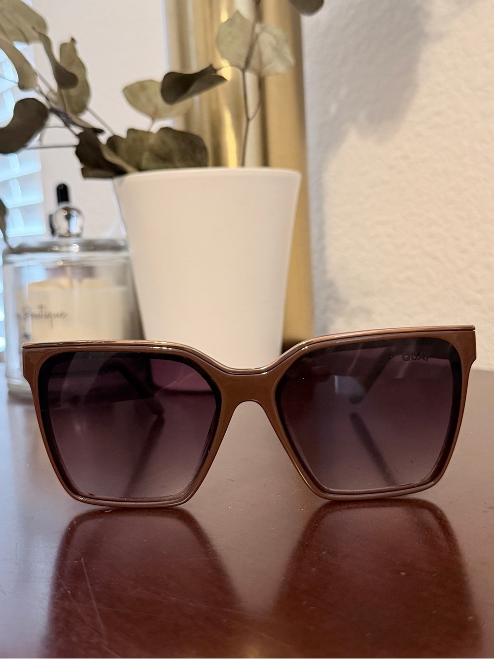 Quay Australia Level Up Chocolate Brown Gradient Oversized Square Sunglasses